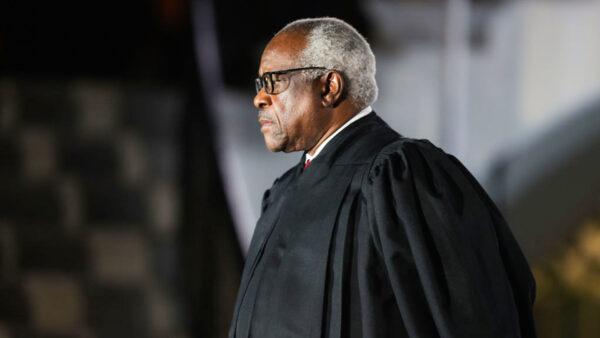 Supreme Court Associate Justice Clarence Thomas attends the ceremonial swearing-in ceremony for Amy Coney Barrett to be the U.S. Supreme Court Associate Justice on the South Lawn of the White House in Washington on Oct. 26, 2020. (Tasos Katopodis/Getty Images)