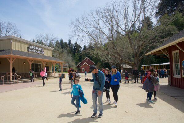 Visitors exit a train into the “town” of Roaring Camp in Felton, California. (Courtesy of Karen Gough)
