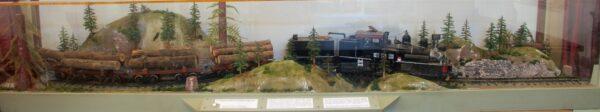 A model of a narrow-gauge logging train in the Roaring Camp museum. (Courtesy of Karen Gough)