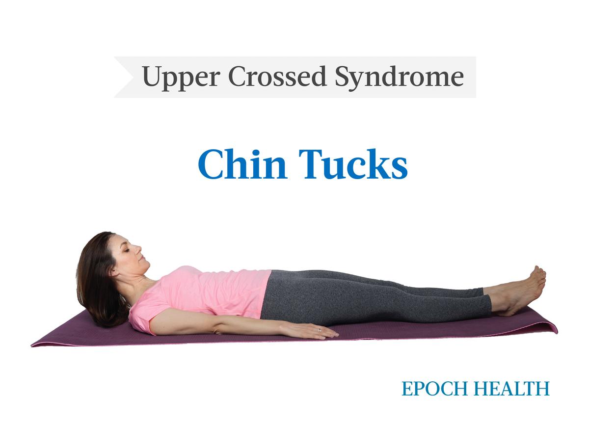 Exercises to improve posture and strengthen muscles: chin tucks. (The Epoch Times)