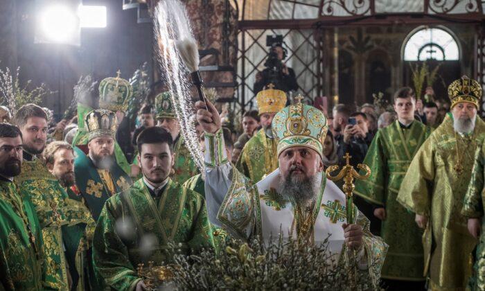 Metropolitan Epiphanius I, head of the Orthodox Church of Ukraine, at the compound of the Kyiv Pechersk Lavra monastery in Kyiv, Ukraine, on April 9, 2023. (Vladyslav Musiienko/Reuters)