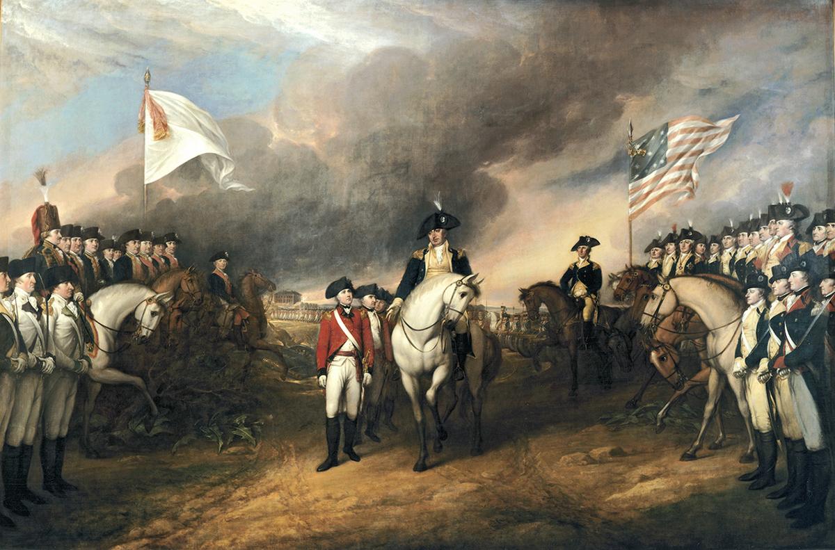Trumbull's painting captures the glory of a conqueror, as Washington accepts Cornwallis's surrender after the Battle of Yorktown in 1781. "Surrender of Lord Cornwallis," 1820, by John Trumbull. Capitol Building, Washington. (Public Domain)