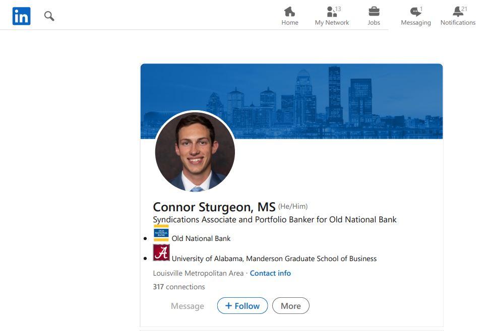 A screenshot of Connor Sturgeon's LinkedIn profile. (LinkedIn via The Epoch Times)