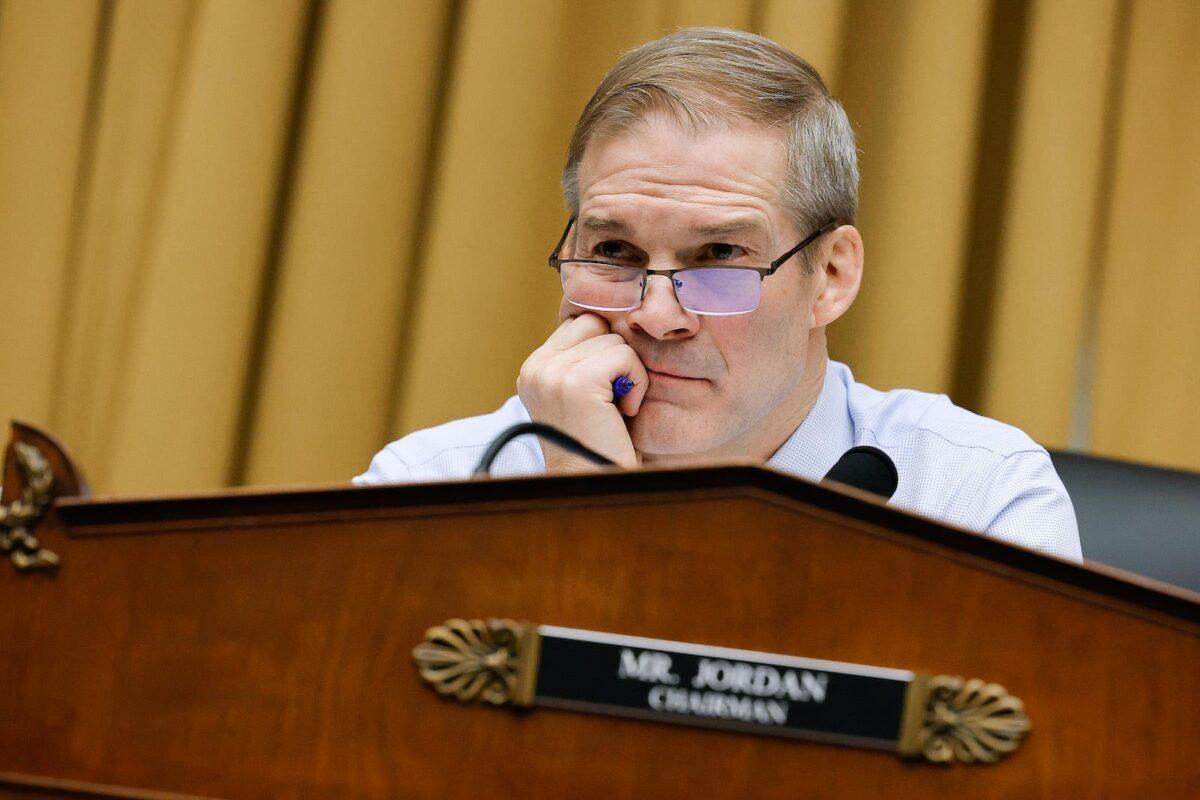 House Judiciary Committee Chairman Jim Jordan (R-Ohio) presides over a hearing of the Weaponization of the Federal Government Subcommittee in the Rayburn House Office Building on Capitol Hill in Washington on Feb. 9, 2023. (Chip Somodevilla/Getty Images)