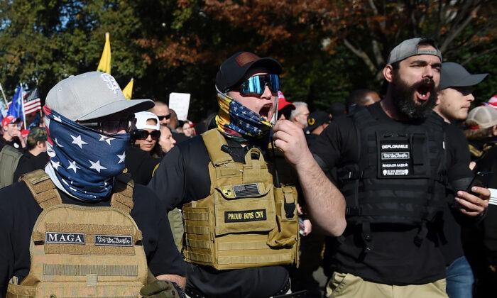 Members of the Proud Boys join a rally in Washington on Nov. 14, 2020. (Olivier Douliery/AFP via Getty Images)