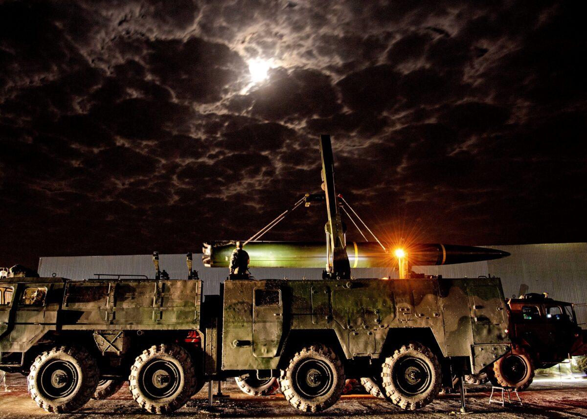 A missile from the rocket force of the Eastern Theater Command of the Chinese People's Liberation Army (PLA) takes part in operations during the combat readiness patrol and military exercises around the Taiwan island, on April 7, 2023. (Liu Mingsong/Xinhua via AP)