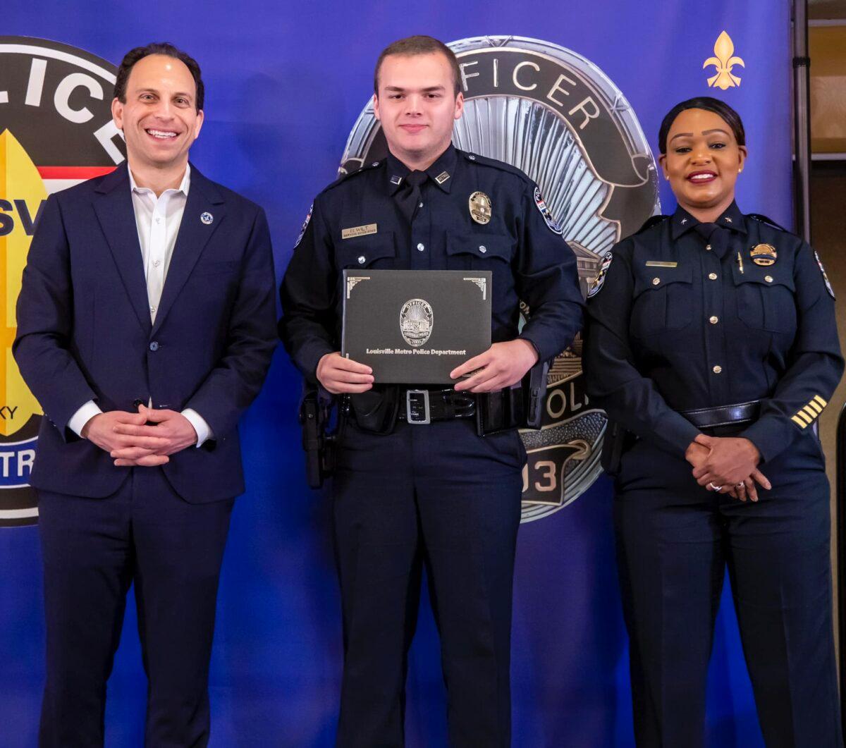 Louisville police officer Nickolas Wilt (Center) was wounded in the Old National Bank shooting. (Louisville Metro Police Department via The Epoch Times)