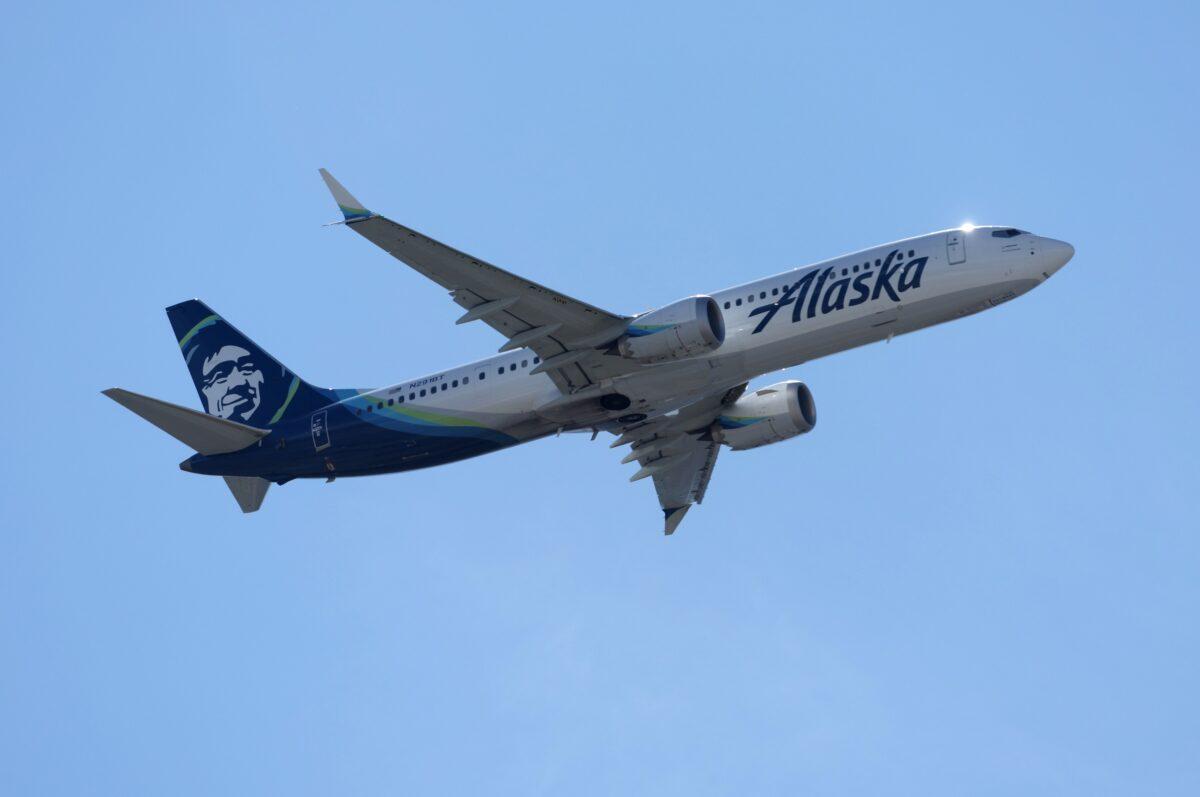 An Alaska Airlines plane takes off from San Francisco International Airport in San Francisco on March 7, 2022. (Justin Sullivan/Getty Images)