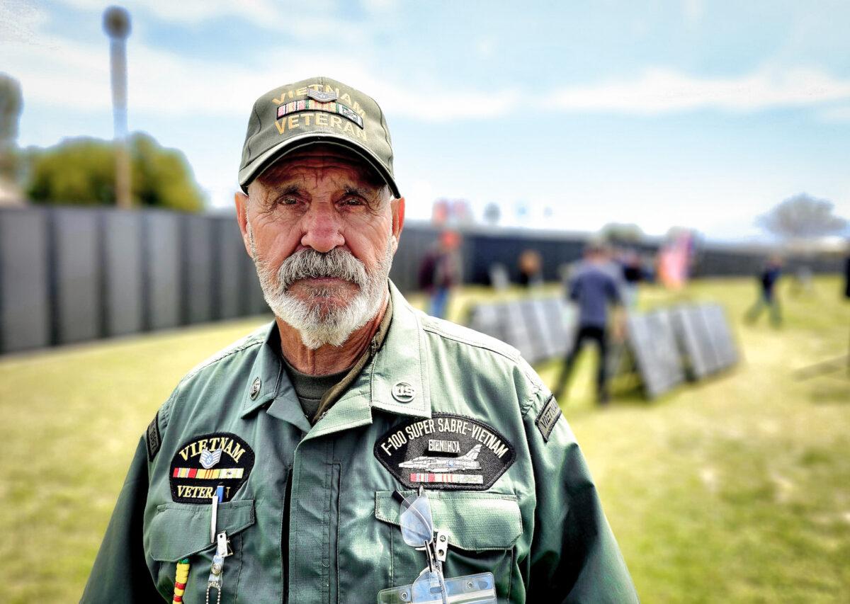 Vietnam veteran Dennis Blessman, who has been diagnosed with presumptive medical conditions associated with exposure to Agent Orange, appears in uniform in Camp Verde, Ariz., on March 29, 2023. (Allan Stein/The Epoch Times)