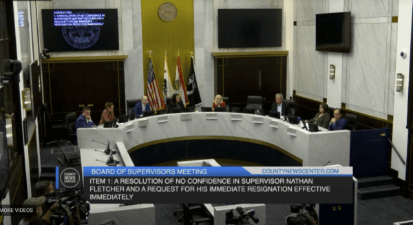 The San Diego County Board of Supervisors pass a vote of no confidence in Supervisor Nathan Fletcher in San Diego on April 11, 2023. (Screenshot via San Diego County)