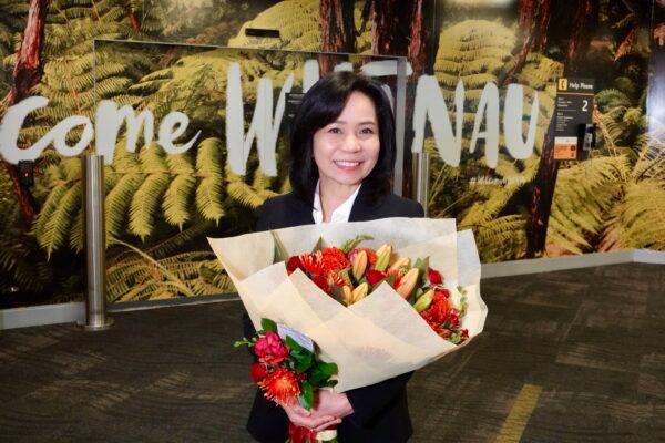 Shen Yun Performing Arts World Company's conductor Lin Chia-Chi at Wellington Airport, in New Zealand, on April 12, 2023. (The Epoch Times)