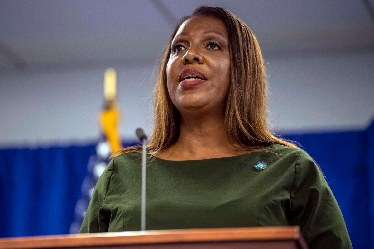 New York Attorney General Letitia James speaks during a press conference in New York on Sept. 21, 2022. (Brittainy Newman/AP Photo)