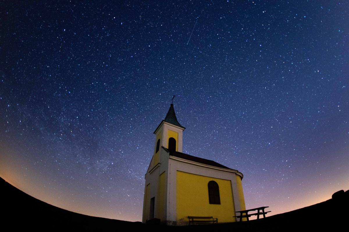 The Lyrids meteor shower streaks across the sky over Niederhollabrunn, Austria, on April 21, 2020. (Thomas Kronsteiner/Getty Images)