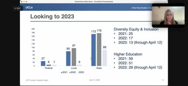 A webinar releasing the findings from a report on critical race theory by CRT Forward, on April 12, 2023. (CRT Forward/Screenshot via The Epoch Times)