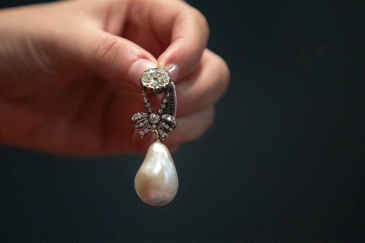 Jewelry worn by Marie Antoinette on display at Sotheby's auction house. (Drew Angerer/Getty Images)