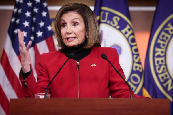Then-Speaker of the House Nancy Pelosi (D-Calif.) answers questions during her weekly press conference at the U.S. Capitol in Washington, on Dec. 15, 2022. (Win McNamee/Getty Images)