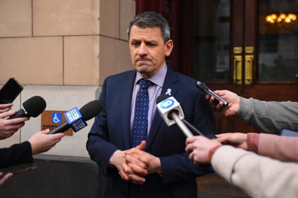 Victoria Police Association Secretary Wayne Gatt speaks to the media outside of the Supreme Court of Victoria in Melbourne on July 11, 2022. (AAP Image/James Ross)