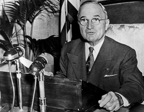 In the radio broadcast of his farewell address on Jan. 15, 1953, President Harry S. Truman warned against the evil of communism. He is shown here giving a broadcast in 1952. (AL MUTO/AFP via Getty Images)