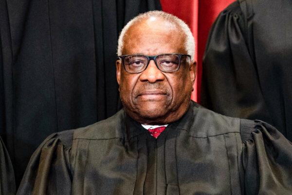 Associate Justice Clarence Thomas during a group photo shoot of the justices at the Supreme Court in Washington on April 23, 2021. (Erin Schaff/Pool/AFP via Getty Images)