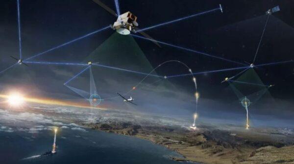 Illustration of defense forces using satellite tracking to deploy surface-to-air missiles. (Courtesy Space Development Agency)