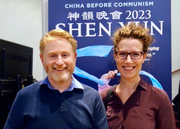 Dr. Trevor Lampache and his wife, Hayley Lampache, enjoyed Shen Yun Performing Arts at St. James Theatre in Wellington, on April 14, 2023. (Yang Nan/The Epoch Times)