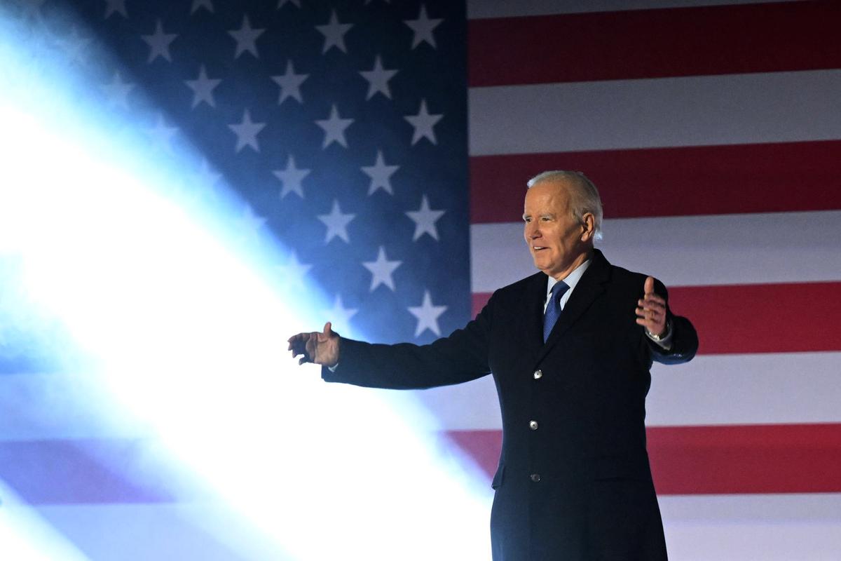 President Joe Biden speaks to the crowd during a celebration event at St. Muredach's Cathedral in Ballina, Ireland, on April 14, 2023. (Leon Neal/Getty Images)