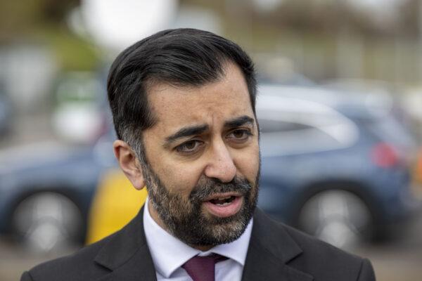 Scotland's First Minister Humza Yousaf speaking to the media in Glasgow on April 13, 2023. (Robert Perry/PA Media)