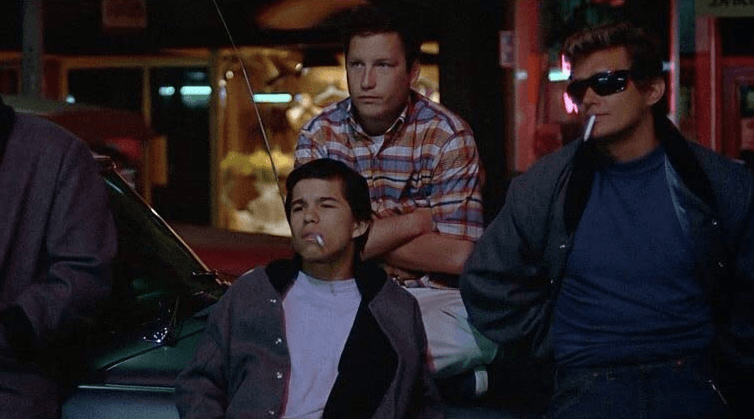 Curt (Richard Dreyfuss, C) is about to get bullied by Carlos (Manuel Padilla Jr., L) and Joe (Bo Hopkins), in “American Graffiti.” (Lucasfilm Ltd./The Coppola Company/Universal Pictures)
