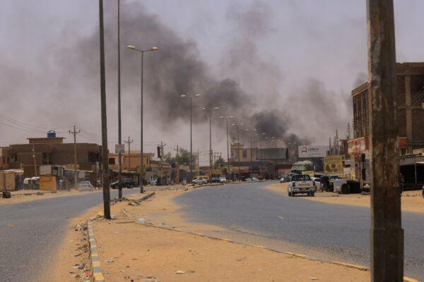 Smoke rises in Omdurman near Halfaya Bridge during clashes between the Paramilitary Rapid Support Forces and the army, as seen from Khartoum, Sudan, on April 15, 2023. (Mohamed Nureldin Abdallah/Reuters)