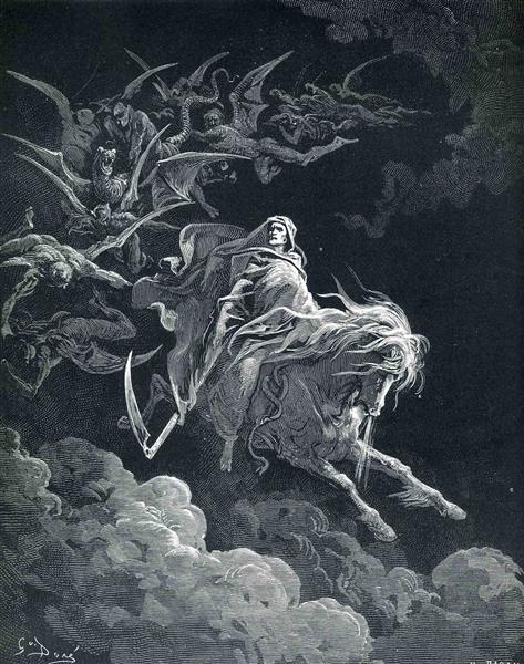 God uses all things for good as he does with death. "The Vision of Death," circa 1868, by Gustav Dore. (Public Domain)