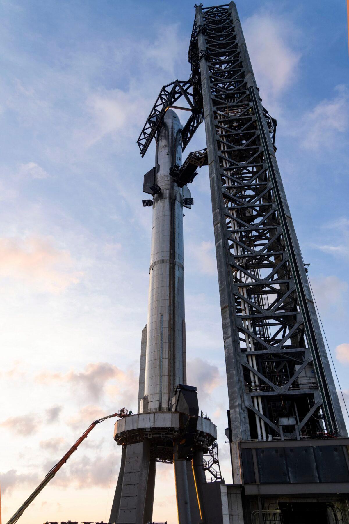 SpaceX's Starship rocket at the launch site in Boca Chica, Texas, on April 12, 2023. (SpaceX via AP)