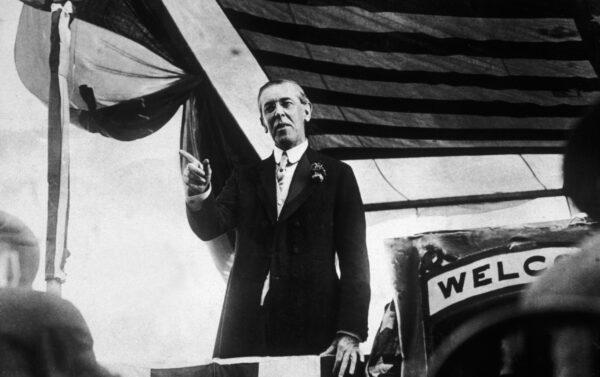 Woodrow Wilson, the 28th president of the United States, campaigning for office. (Hulton Archive/Getty Images)