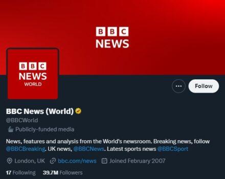 The British Broadcasting Corporation's (BBC) Twitter page as of April 17, 2023. (Screenshot/The Epoch Times)