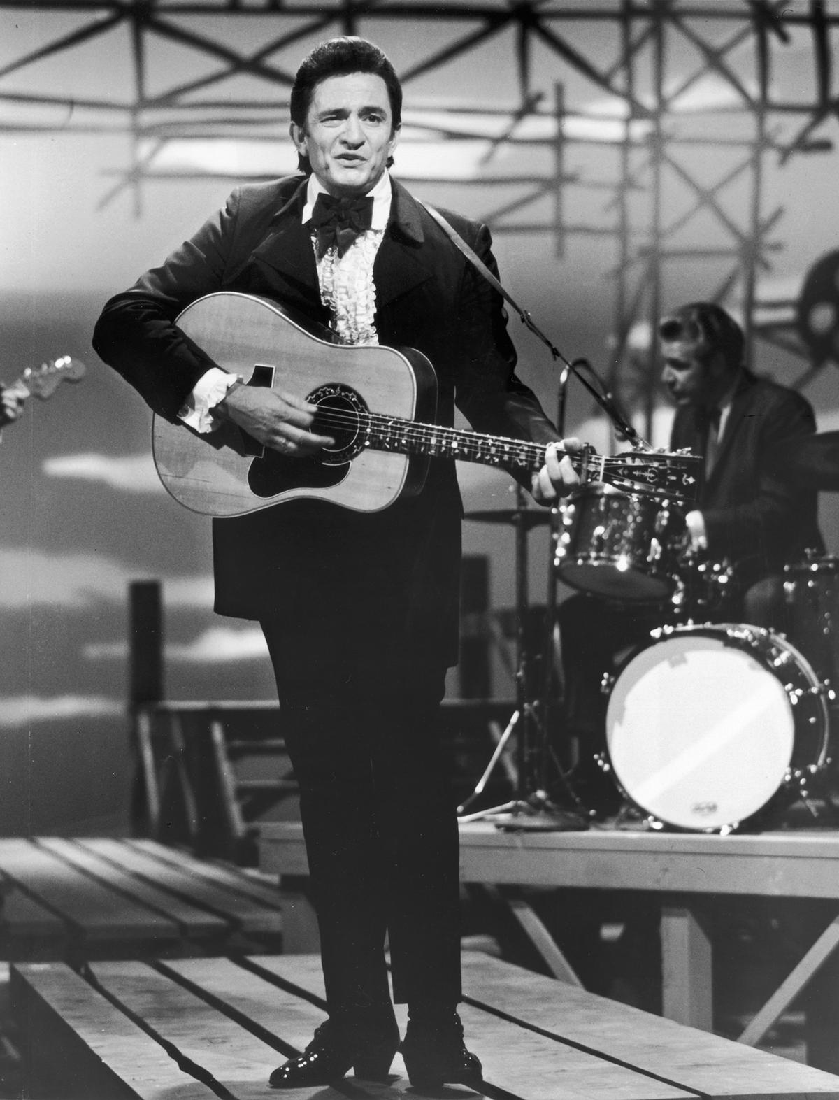 Country music legend Johnny Cash, circa 1965, during a television appearance. (Hulton Archive/Getty Images)