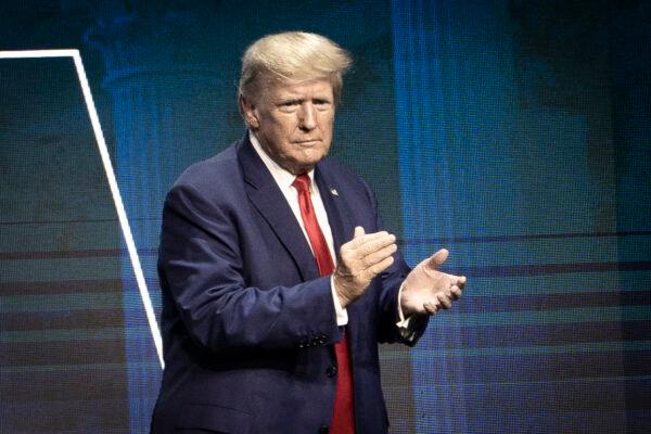 Former President Donald J. Trump speaks at the National Rifle Association in Indianapolis, Ind., on April 14, 2023. (Madalina Vasiliu/The Epoch Times)