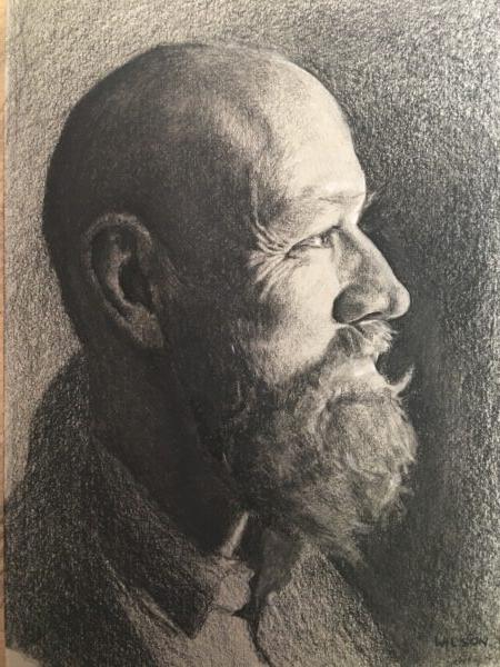 "The Beard," 2018, by Paula Wilson. Conté and charcoal on toned paper. (Courtesy of Paula Wilson)