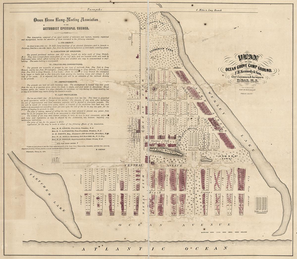 Plan of the Ocean Grove Camp Meeting Association's campground, 1870. Library of Congress. (Public Domain)