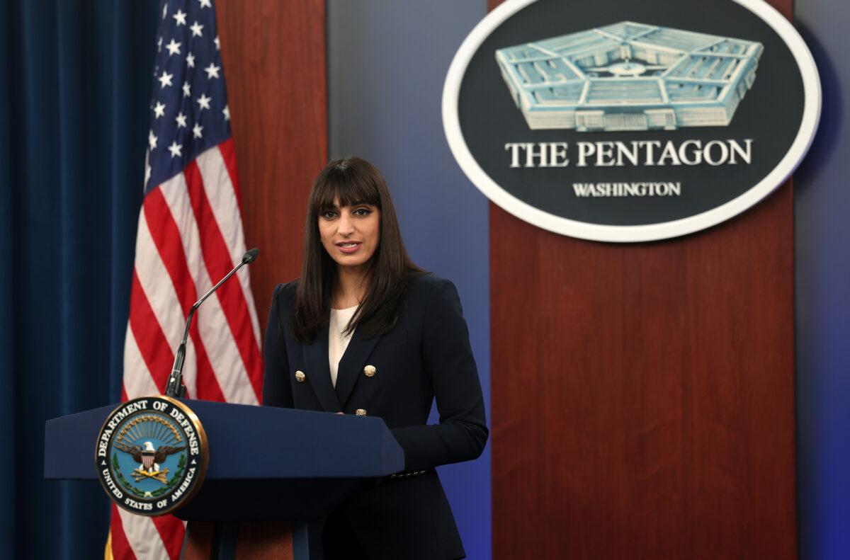 Pentagon deputy spokesperson Sabrina Singh holds a press briefing at the Pentagon in Arlington, Va., on Jan. 26, 2023. (Kevin Dietsch/Getty Images)
