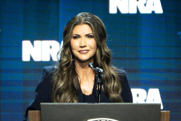 South Dakota Governor Kristi Noem speaks at the National Rifle Association annual convention in Indianapolis, Ind., on April 14, 2023. (Madalina Vasiliu/The Epoch Times)