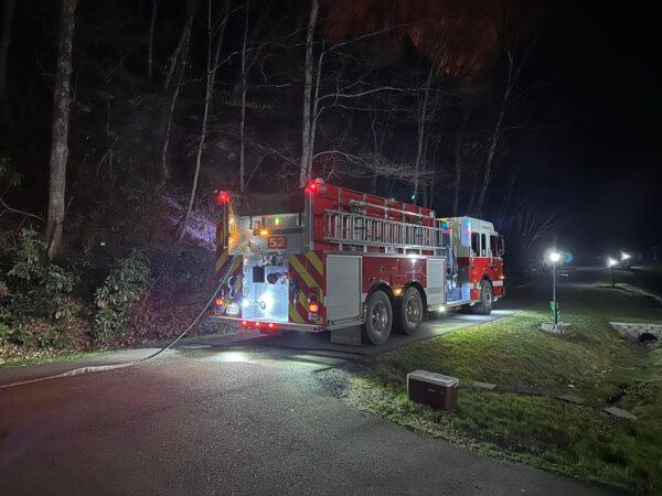 A fire engine at the wildfire scene in the Town of Deerpark, N.Y., on April 14, 2023. (Courtesy of Huguenot Fire Co.)