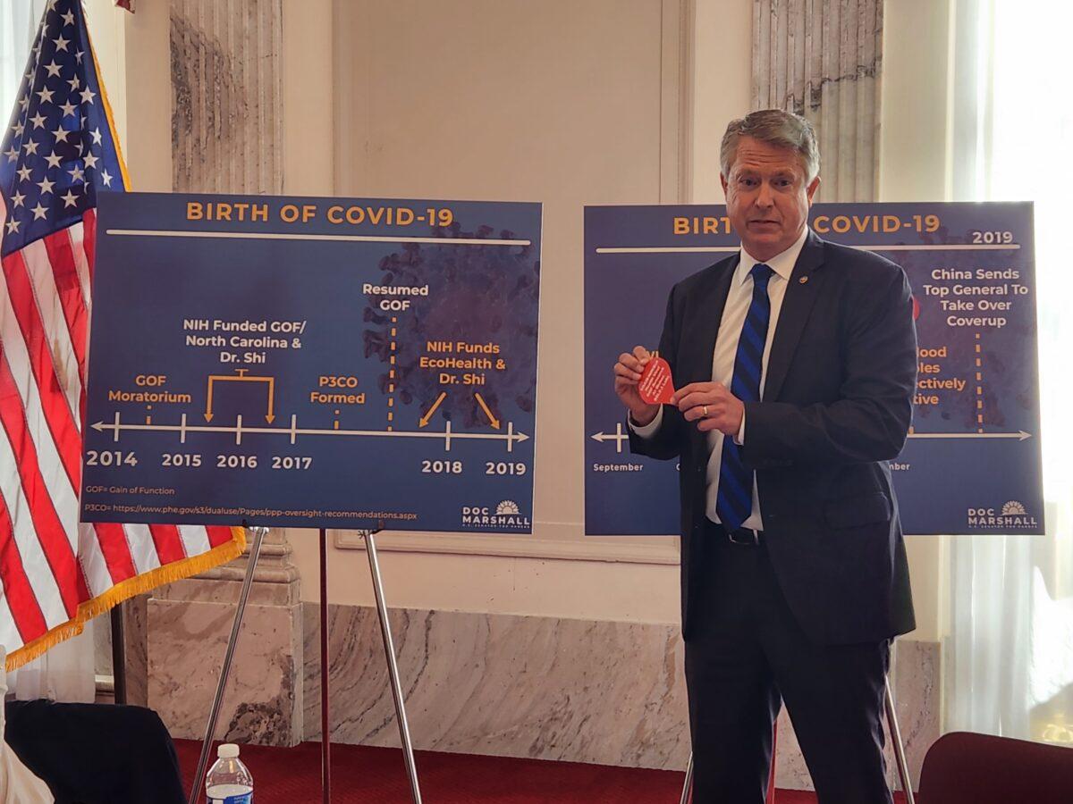 Sen. Roger Marshall gives a briefing in Washington on April 16, 2023. (Zachary Stieber/The Epoch Times)