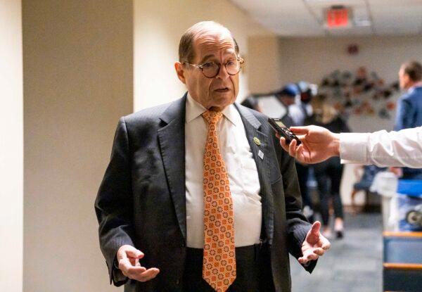 Rep. Jerrold Nadler (D-N.Y.), Ranking Member of the House Judiciary Committee, attends the committee's "Victims of Violent Crime in Manhattan" field hearing at Jacob K. Javits Federal Building in New York City on April 17, 2023. (Chung I Ho/The Epoch Times)