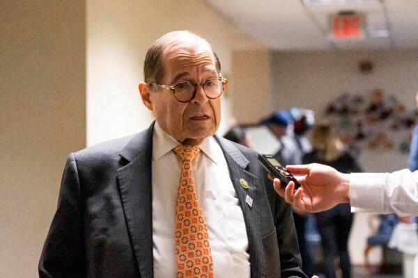 Rep. Jerrold Nadler (D-N.Y.), ranking Democratic member of the House Judiciary Committee, attends the committee's "Victims of Violent Crime in Manhattan" field hearing at Jacob K. Javits Federal Building in New York on April 17, 2023. (Chung I Ho/The Epoch Times)
