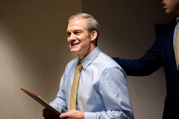 Rep. Jim Jordan (R-Ohio), chair of the House Judiciary Committee, attends the committee's "Victims of Violent Crime in Manhattan" field hearing at Jacob K. Javits Federal Building in New York City on April 17, 2023. (Chung I Ho/The Epoch Times)