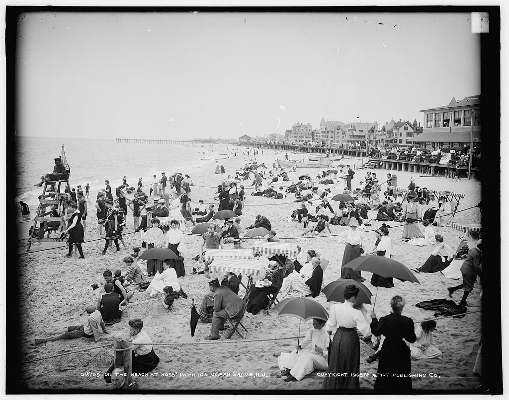 On the beach at Ross's pavilion in Ocean Grove, 1905. Library of Congress. (Public Domain)