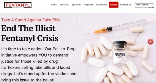 The front website of FentanylSolution.org is seen in this photo. (Screenshot via FentanylSolution.org)