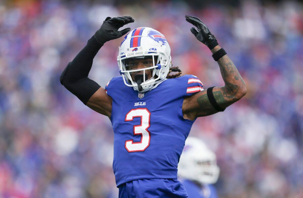 Buffalo Bills safety Damar Hamlin reacts after a play during the first half of the team's NFL football game against the Pittsburgh Steelers in Orchard Park on Oct. 9, 2022. (Joshua Bessex/AP Photo)