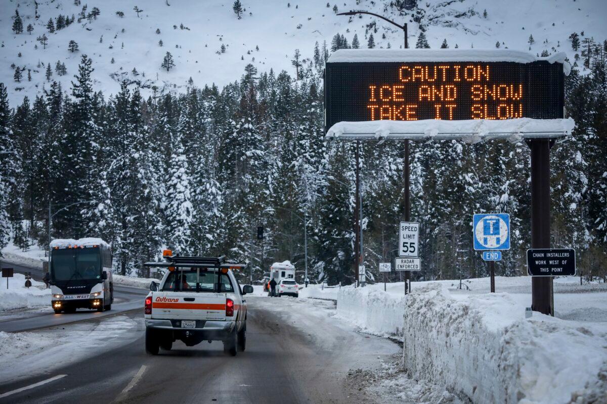 Huge amounts of snow are seen after a series of storms blasted communities surrounding South Lake Tahoe, Calif., on Jan. 4, 2023. (Brontë Wittpenn/San Francisco Chronicle via AP)