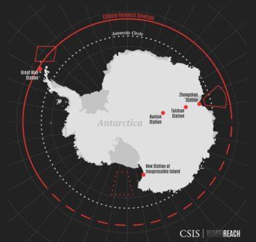 A map shows the locations of existing Chinese Antarctic stations and the Inexpressible Island site of a new station in this handout image. (Center for Strategic and International Studies (CSIS)/Hidden Reach)
