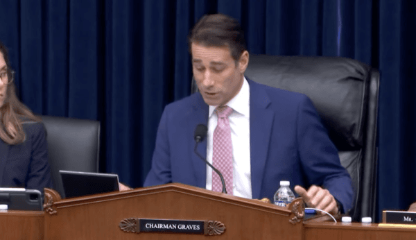 U.S. Rep. Garret Graves (R-La.) chairs the Aviation Subcommittee hearing of the House Committee on Transportation & Infrastructure on April 19, 2023. (Janice Hisle/The Epoch Times via screenshot of live video)